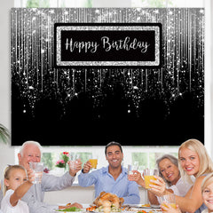 Lofaris Silver Glitter Spark Luxury Happy Birthday Backdrop