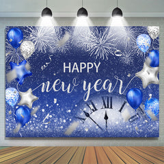 Lofaris Silver Navy Blue Balloon Happy New Year Backdrop