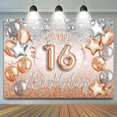Lofaris Silver Rose Gold Balloon Happy 16Th Birthday Backdrop