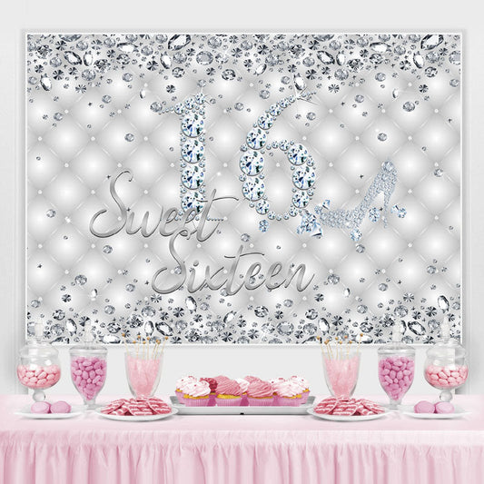 Lofaris Silver Shiny Diamond Sweet Sixteen Birthday Backdrop