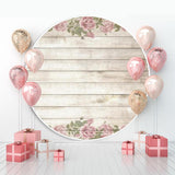 Load image into Gallery viewer, Lofaris Simple Beige Wood And Floral Custom Circle Baby Shower Backdrop