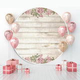 Load image into Gallery viewer, Lofaris Simple Beige Wood And Floral Custom Circle Baby Shower Backdrop