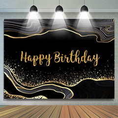 Lofaris Simple Black And Golden Glitter Happy Birthday Backdrop