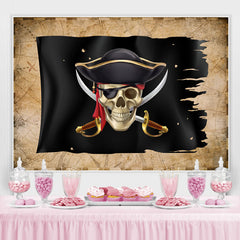 Lofaris Simple Black Pirate Ship Birthday Party Backdrop for Men