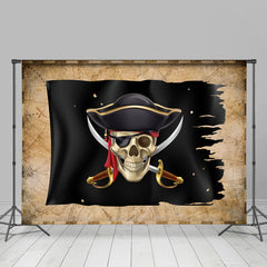 Lofaris Simple Black Pirate Ship Birthday Party Backdrop for Men