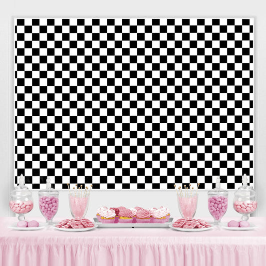 Lofaris Simple Black White Plaid Birthday Backdrop for Party
