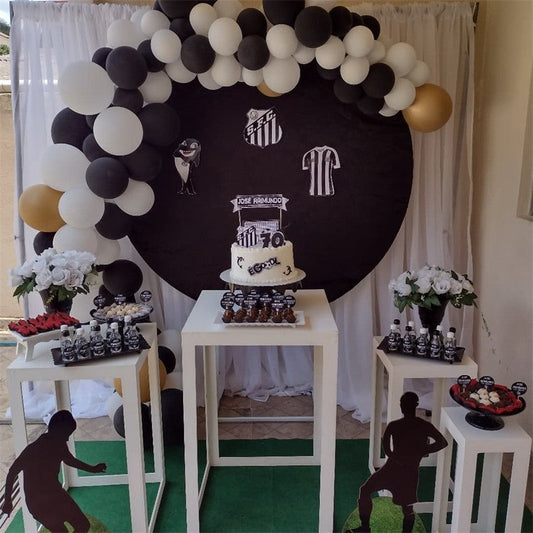 Lofaris Simple Black With White Pattern Round Birthday Backdorp