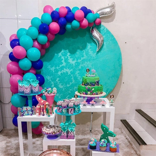 Lofaris Simple Blue Lace Ocean Themed Round Birthday Backdrop