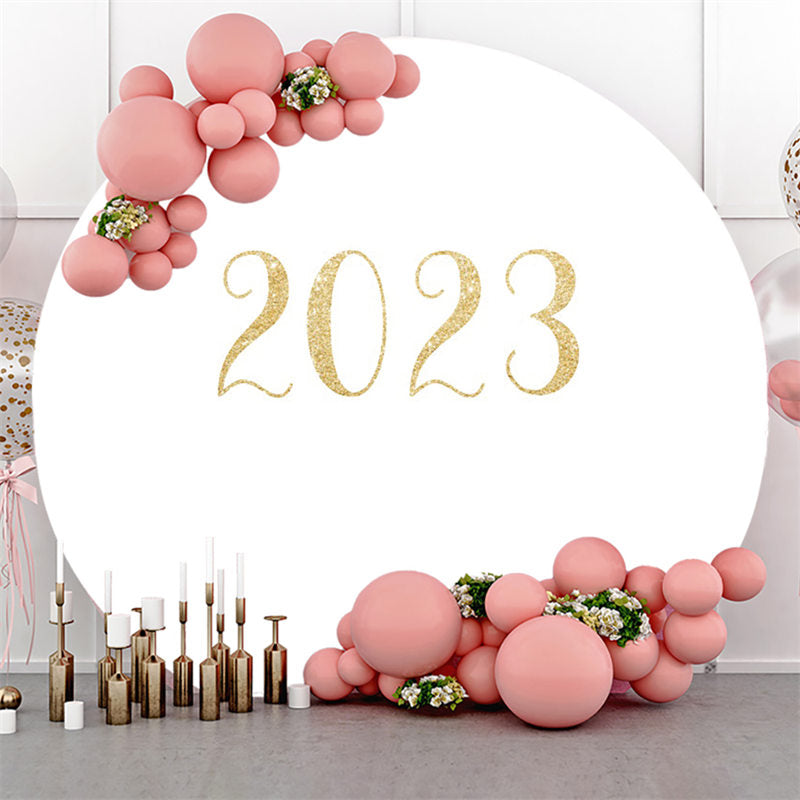 Lofaris Simple Circle Gold Glitter 2023 New Year Party Backdrop