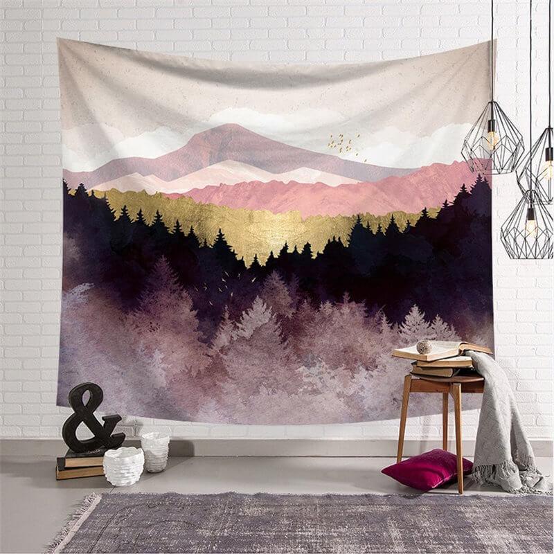 Lofaris Simple Color Mountain Tree Painting Style Wall Tapestry