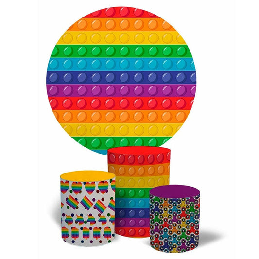 Lofaris Simple Colorful Pop It Round Birthday Party Backdrop Kit
