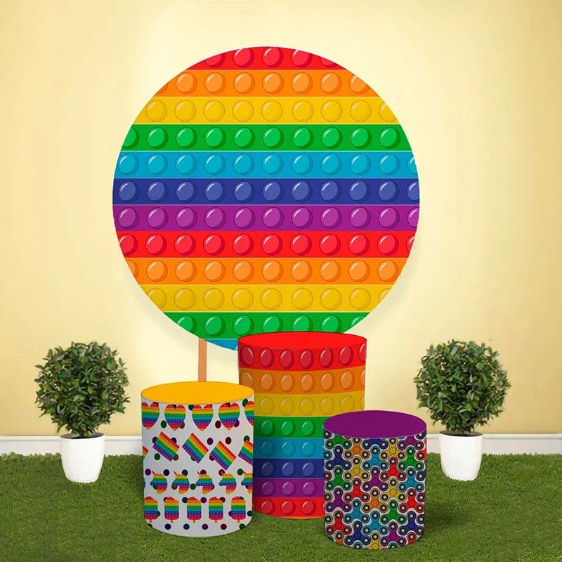 Lofaris Simple Colorful Pop It Round Birthday Party Backdrop Kit