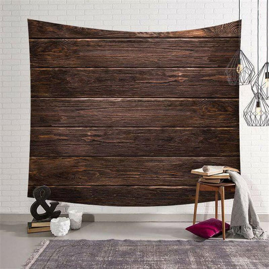 Lofaris Dark Brown Wood Board Plank Decor Family Wall Tapestry