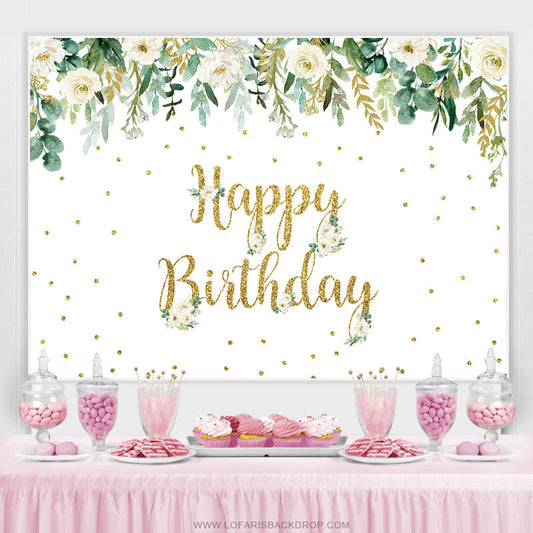Lofaris Simple Floral Glitter Happy Birthday Backdrop For Female