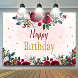 Load image into Gallery viewer, Lofaris Simple Floral Winter Theme Happy Birthday Backdrop