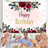 Load image into Gallery viewer, Lofaris Simple Floral Winter Theme Happy Birthday Backdrop