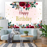 Load image into Gallery viewer, Lofaris Simple Floral Winter Theme Happy Birthday Backdrop