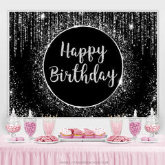 Lofaris Simple Glitter Black And White Happy Birthday Backdrop