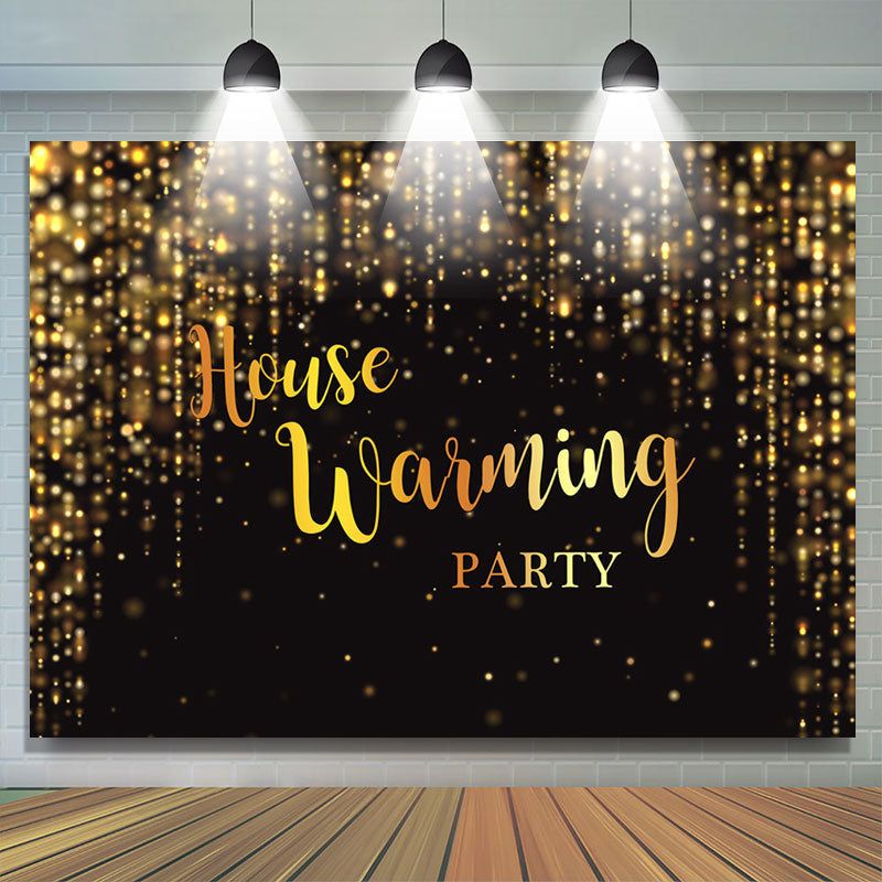 Simple Gold Glitter Black Housewarming Party Backdrop - Lofaris