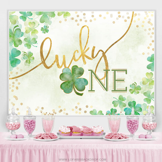 Lofaris Simple Green Clover Lucky One Birthday Backdrop