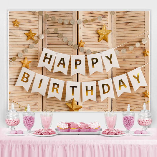 Lofaris Simple Happy Birthday Flag Stars Wooden Party Backdrop