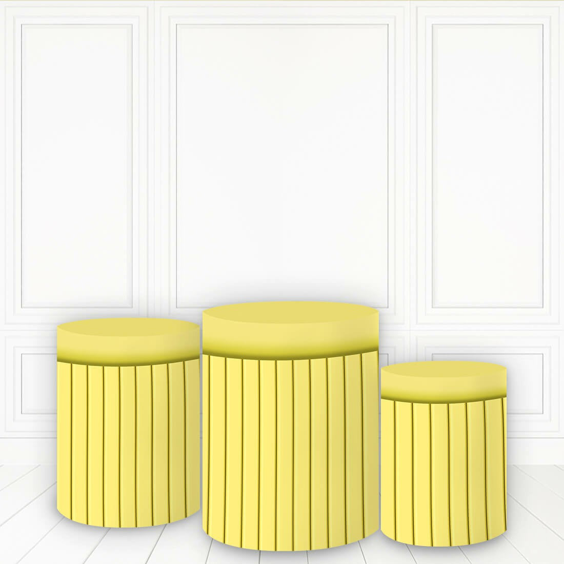 Lofaris Simple Light Yellow Stripes Pedestal Cover Birthday Party Pillar
