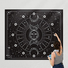 Lofaris Simple Line Black And White Moon Divination Wall Tapestry