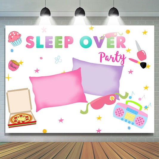 Lofaris Simple Lovely Sleep Over Party Themed Birthday Backdrop