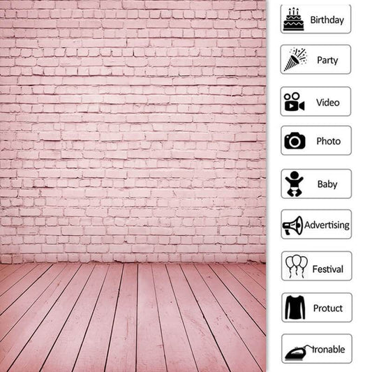 Lofaris Simple Pink Solid Birck Floor Birthday Party Backdrop