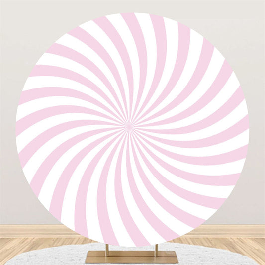 Lofaris Simple Pink White Stripe Happy Birthday Round Backdrop