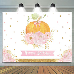 Lofaris Simple Pumpkin Pink Flowers Happy Birthday Backdrop