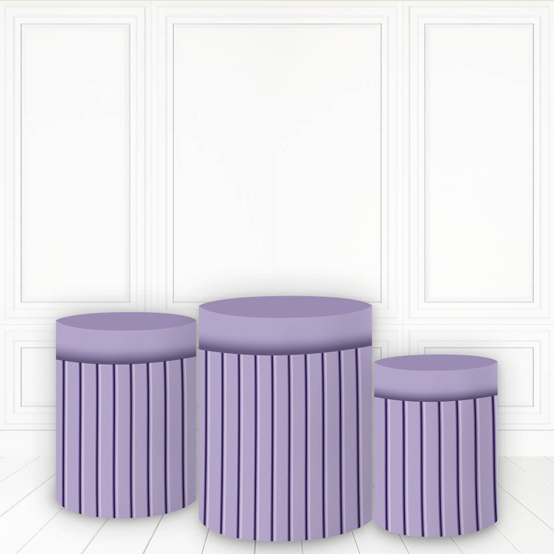 Lofaris Simple Purple Theme Cylinder Cover Stripe Cake Table