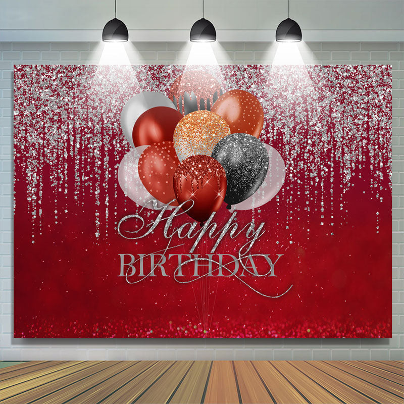 Lofaris Simple Red Glitter Balloon Happy Birthday Backdrop