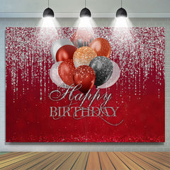 Lofaris Simple Red Glitter Balloon Happy Birthday Backdrop