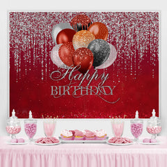 Lofaris Simple Red Glitter Balloon Happy Birthday Backdrop
