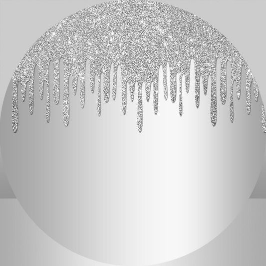 Lofaris Simple Sliver Glitter Round Happy Birthday Backdrop