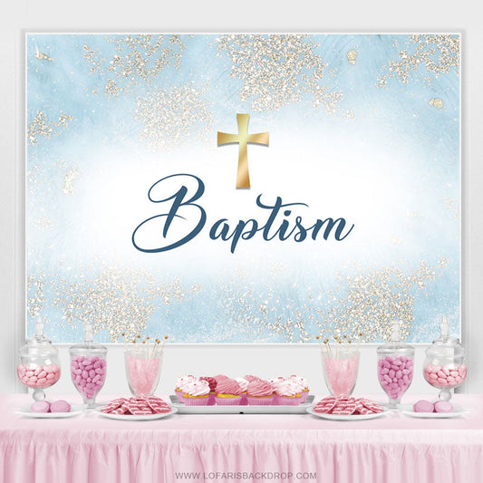 Lofaris Simple White And Blue Cross Baptism Backdrop For Boys