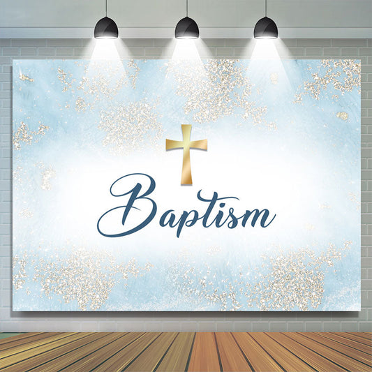 Lofaris Simple White And Blue Cross Baptism Backdrop For Boys
