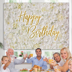 Lofaris Simple White And Floral Elegant Happy Birthday Backdrop