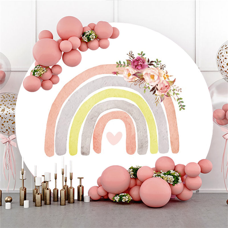Lofaris Simple White Floral Rainbow Circle Backdrop For Party