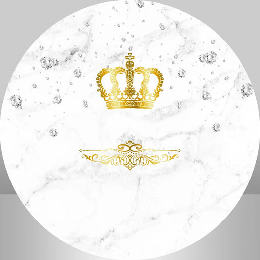Lofaris Simple White With Gold Crwon Round Backdrop Kit