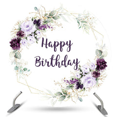 Lofaris Simple With Floral Round Happy Birthday Backdrop