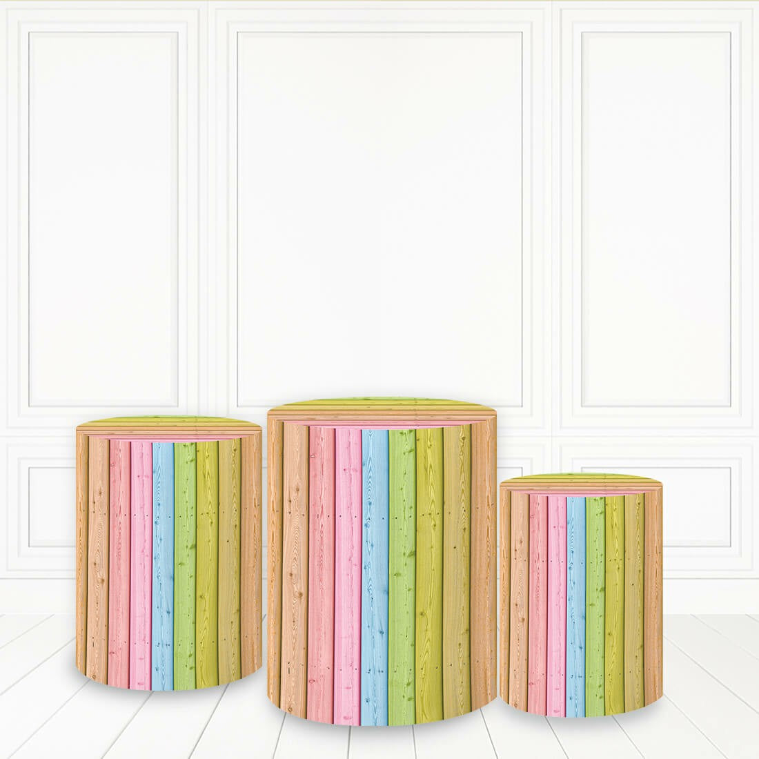 Lofaris Simple Wooden Theme Pillar Cover Colorful Party Cake Table