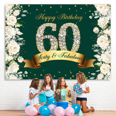 Lofaris Sixty And Fabulous Floral Glitter Birthday Backdrop