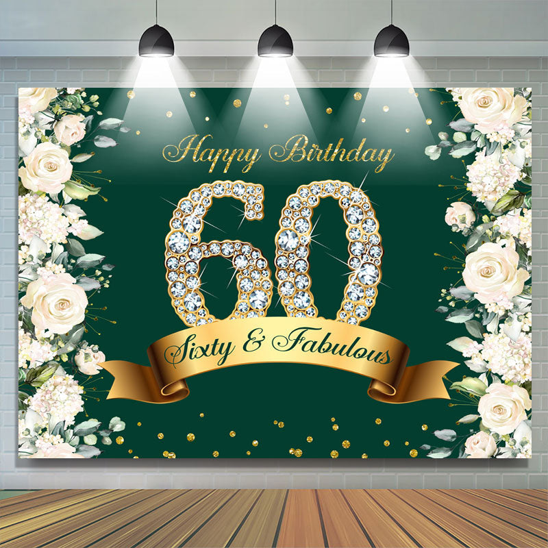 Lofaris Sixty And Fabulous Floral Glitter Birthday Backdrop