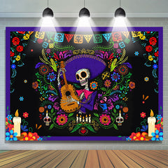 Lofaris Skeleton Mexican Fiesta Guitar Floral Party Backdrop