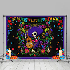 Lofaris Skeleton Mexican Fiesta Guitar Floral Party Backdrop