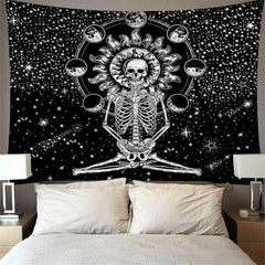 Lofaris Skull Star Black And White Abstract Divination Wall Tapestry