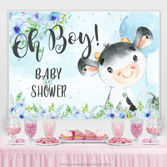 Lofaris Sky Blue Bull Balloon Baby Shower Backdrop For Boy