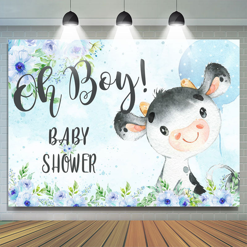 Lofaris Sky Blue Bull Balloon Baby Shower Backdrop For Boy